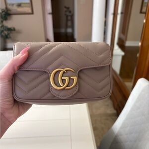 Gucci Taupe Quilted Leather Shoulder Bag marmont super mini